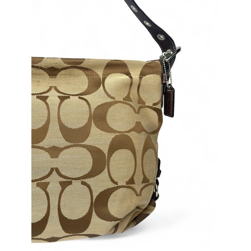 Vintage Coach Signature Khaki Brown Jacquard Duffle Hobo Shoulder Bag F15067 - Picture 2 of 11
